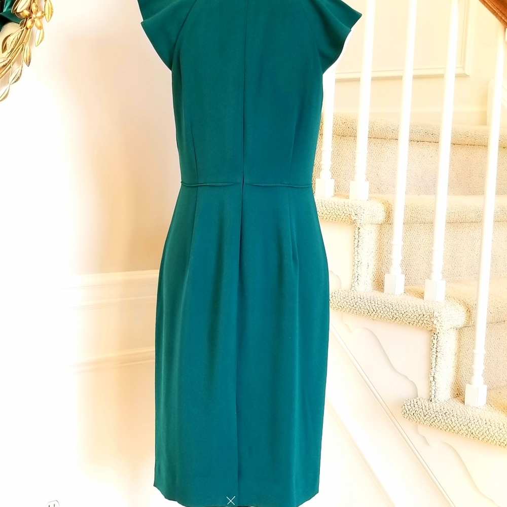 🆕️ J Crew Green Neck-tie sheath dress ruffle - Picture 3 of 4